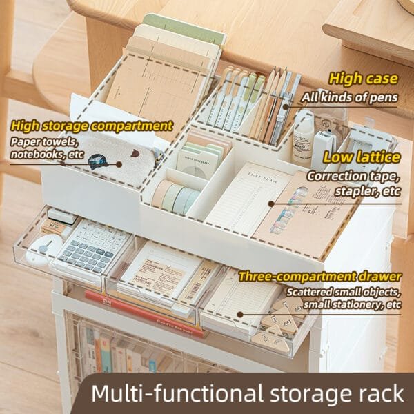 Movable Bookshelf Storage 4-colors Transparent plastic trolley with wheels Mobile shelf mobile Highly attractive storage shelves