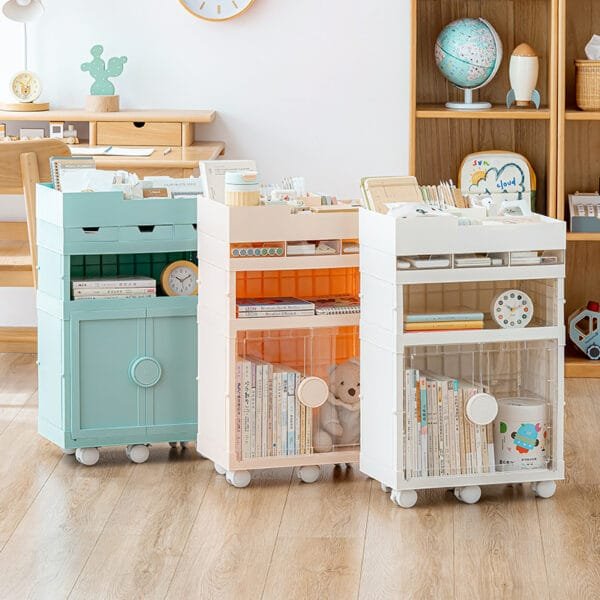 Movable Bookshelf 6-wheels Mobile children's picture book shelf, large capacity bookshelf, small cart, desk and shelf