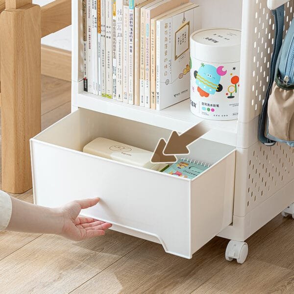 3-layer Movable Bookshelf Storage 3-layer Movable Bookshelf Storage Mobile plastic large capacity multi-layer shelf is a great tool under the table