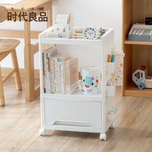 3-layer Movable Bookshelf Storage Mobile plastic large capacity multi-layer shelf is a great tool under the table