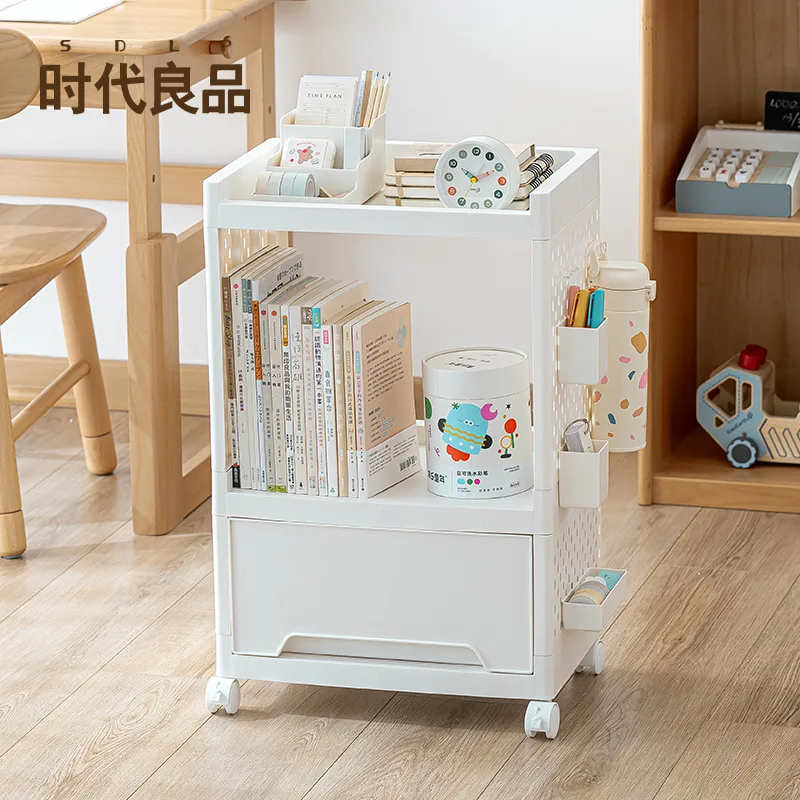 3-layer Movable Bookshelf Storage Mobile plastic large capacity multi-layer shelf is a great tool under the table